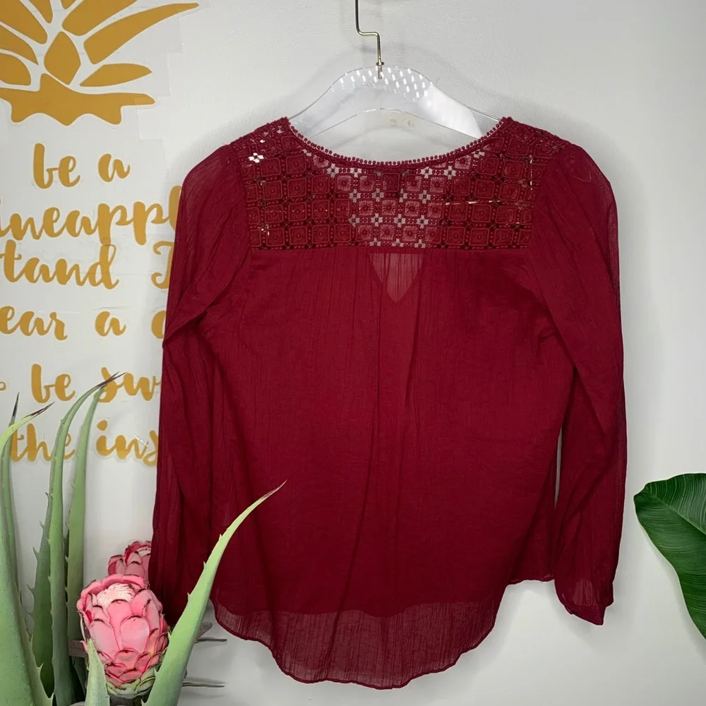 J.Crew Embroidered Gauze Top Tunic Burgundy Size 0